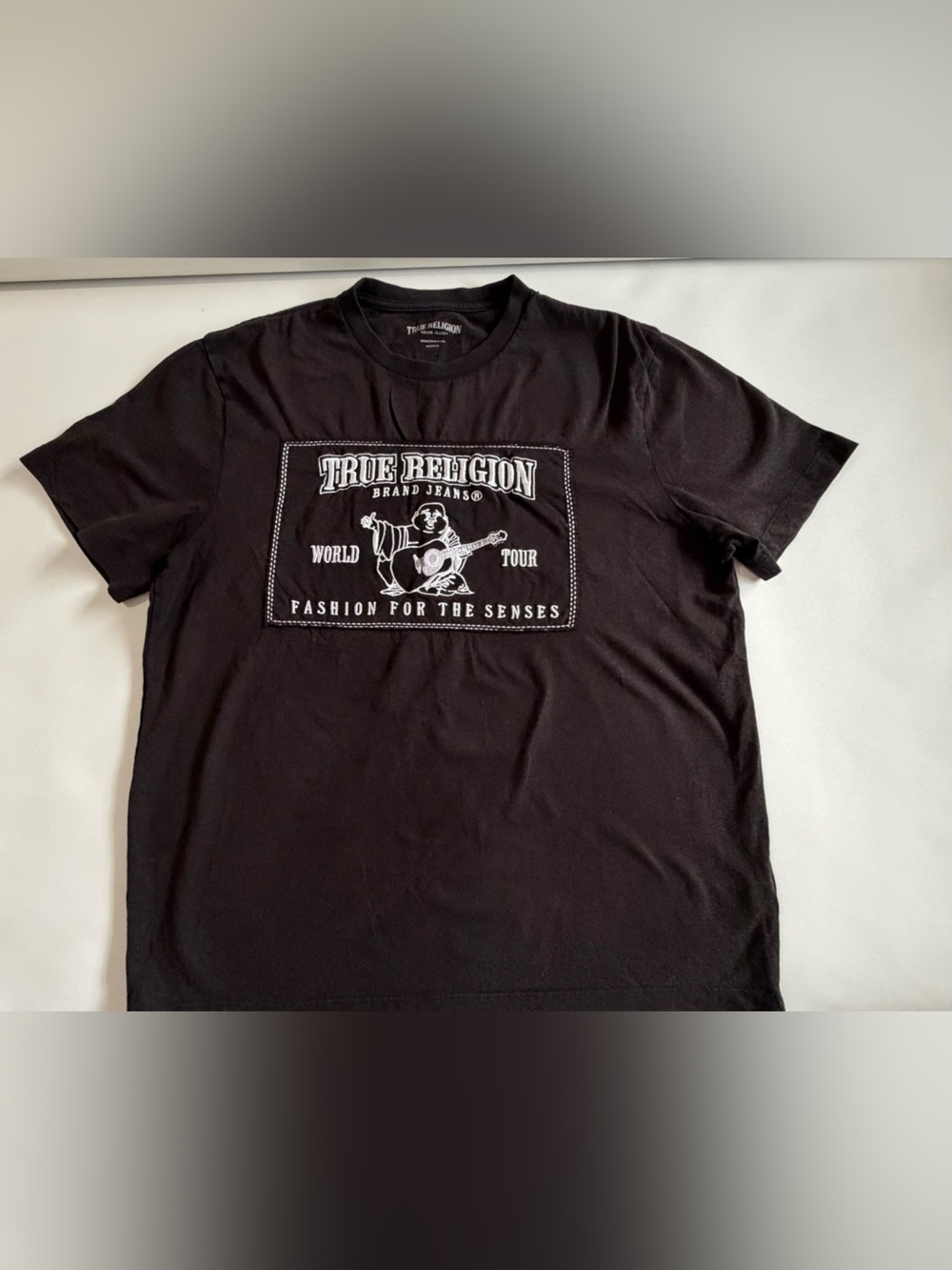 True Religion Mens Black Graphic Logo Relaxed Fit Crew Neck TShirt Size M